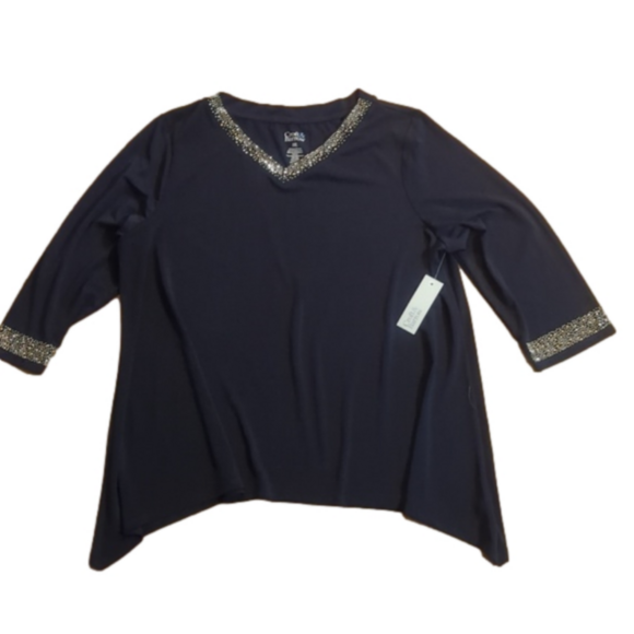 croft & barrow Tops - NWT Croft & Barrow XXL v neck blouse navy with gold bling